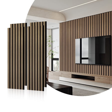 Lanfys 4 Pcs Eco-friend Wood Grid Acoustic Wall Panels, 47.2 x 12.2 In Wood Soundproof Wall Panel, Sound-Absorbing Wall Panel, for Home, Recording Studio Acoustical Treatment,