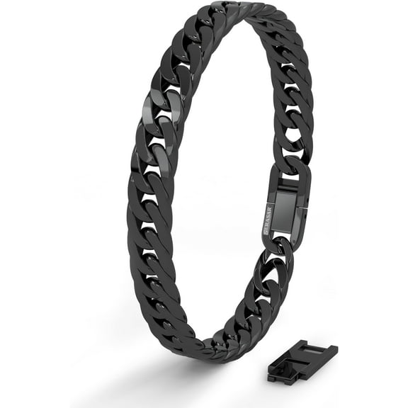 SERASAR Premium Stainless Steel Bracelet for Men [Cuban] | 316L Surgical Steel Waterproof, Secure Clasp, Black,17cm, Includes Jewelry Box