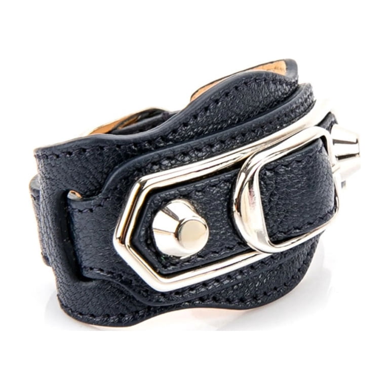 6/4までセール！　Balenciaga ブラックレザーブレスレット Balenciaga Black Shiny Calfskin Leather Studs Buckle Bracelet