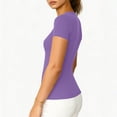 thumbnail image 6 of Wlynlyn Going Put Tops for Women Short Sleeve V Neck Low Cut Summer Tshirts Slim Fitted Ribbed Knit Crop Tees, 6 of 7