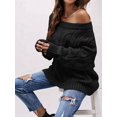 thumbnail image 6 of Women Off Shoulder Sweater Long Sleeve Knit Sweater Loose Pullover Jumper Tops Black L, 6 of 7