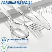 BYSNOW 360 Pack Plastic Silverware, Disposable Cutlery, 150 Forks 150 Spoons 60 Knives, BPA Free Heat Resistant Disposable Silverware, Clear Utensils for Party