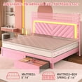 thumbnail image 4 of Fastroby Upholstered King Size Bed Frame with LED Headboard, Storage Drawers and Usb Port, Velvet, Pink, 4 of 9