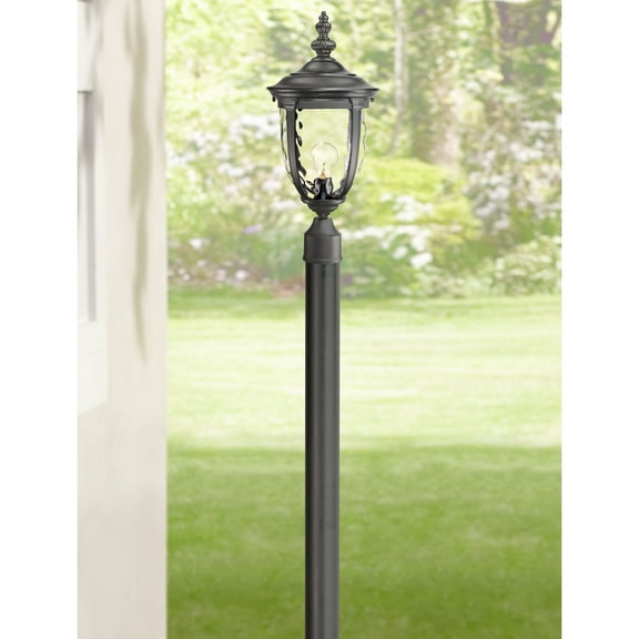 John Timberland Bellagio Rustic Outdoor Post Light Texturized Black with Burial Pole 103" Clear Hammered Glass for Exterior Barn Deck House Porch Yard