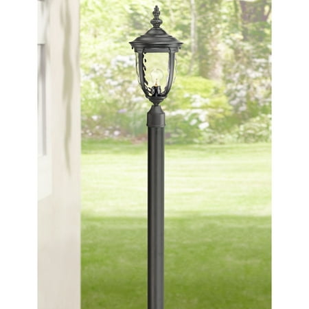 John Timberland Outdoor Post Light with Burial Pole Texturized Black 103 Clear Hammered Glass for Exterior Garden Yard Pathway