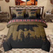 Homewish Boys Girls Jungle Safari Bear Bedding Comforter Set 7-Piece,Geometric Plaid King Bedding Sets,Retro Vintage Ultra Soft Bed Sheets,Breathable Home Decor,Reversible