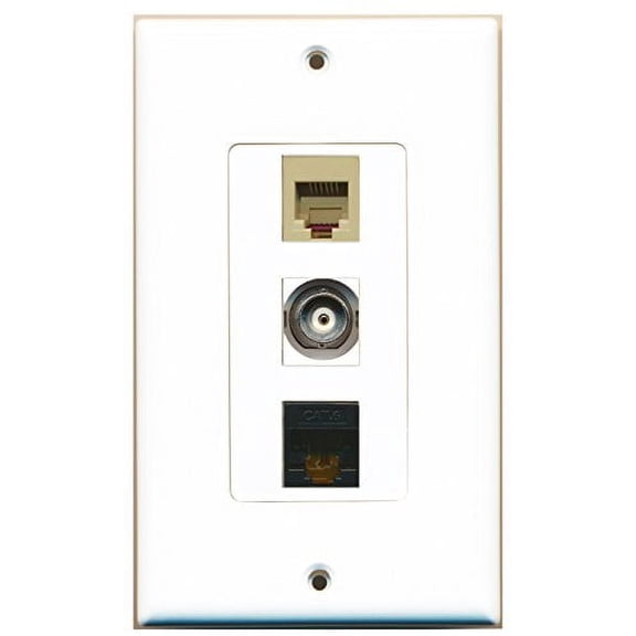 RiteAV - 1 Port Phone RJ11 RJ12 Beige and 1 Port BNC and 1 Port Cat6 Ethernet Black Decorative Wall Plate Decorative