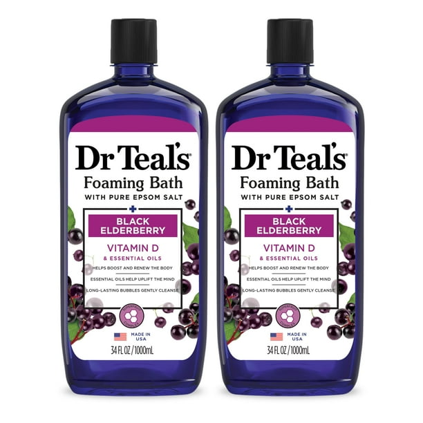 Baño espumoso Dr. Teal's Black Elderberry con vitamina D, 1 litro (paquete de 2)
