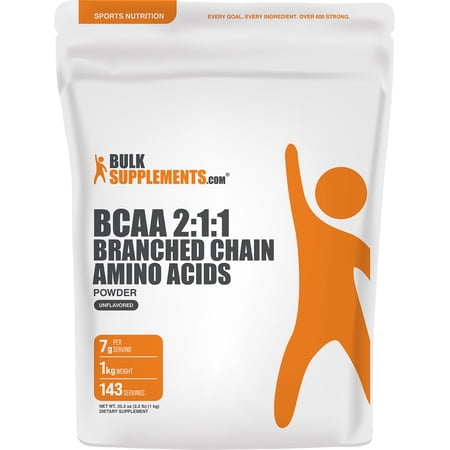BulkSupplements BCAA 2:1:1 (Branched Chain Amino Acids) Powder - 1 Kilogram (2.2 lbs)