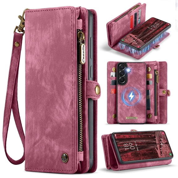 Wallet Phone Case for Samsung Galaxy A37 5G, Detachable 2-in-1 RFID Blocking PU Leather Cover with 8 Card Slots, Cash Pocket, Zipper Compartment, Kickstand & Wrist Strap for Men Women