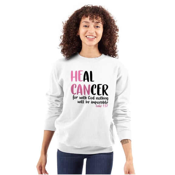 He Can Heal Cancer Religious BCA Women Crewneck Sweatshirt Brisco Brands S