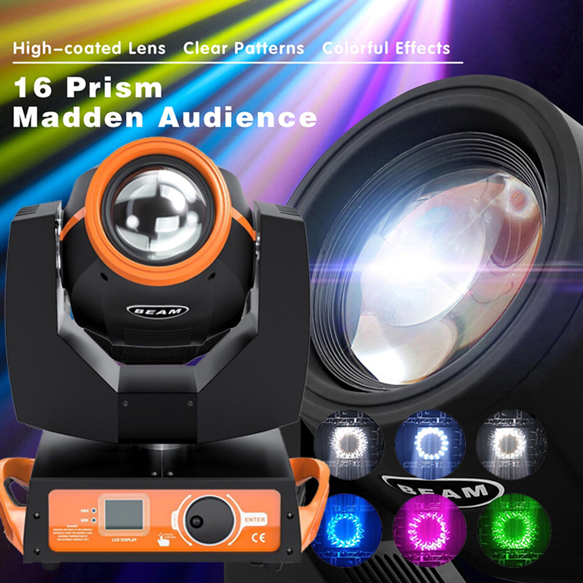 7R 230W DJ Lights, 8 Prisms Beam Sharpy Moving Head Stage Light 17 Gobos 14 Colors LED Disco Party Lights DMX Club Light for Weddings Christmas Dance Show