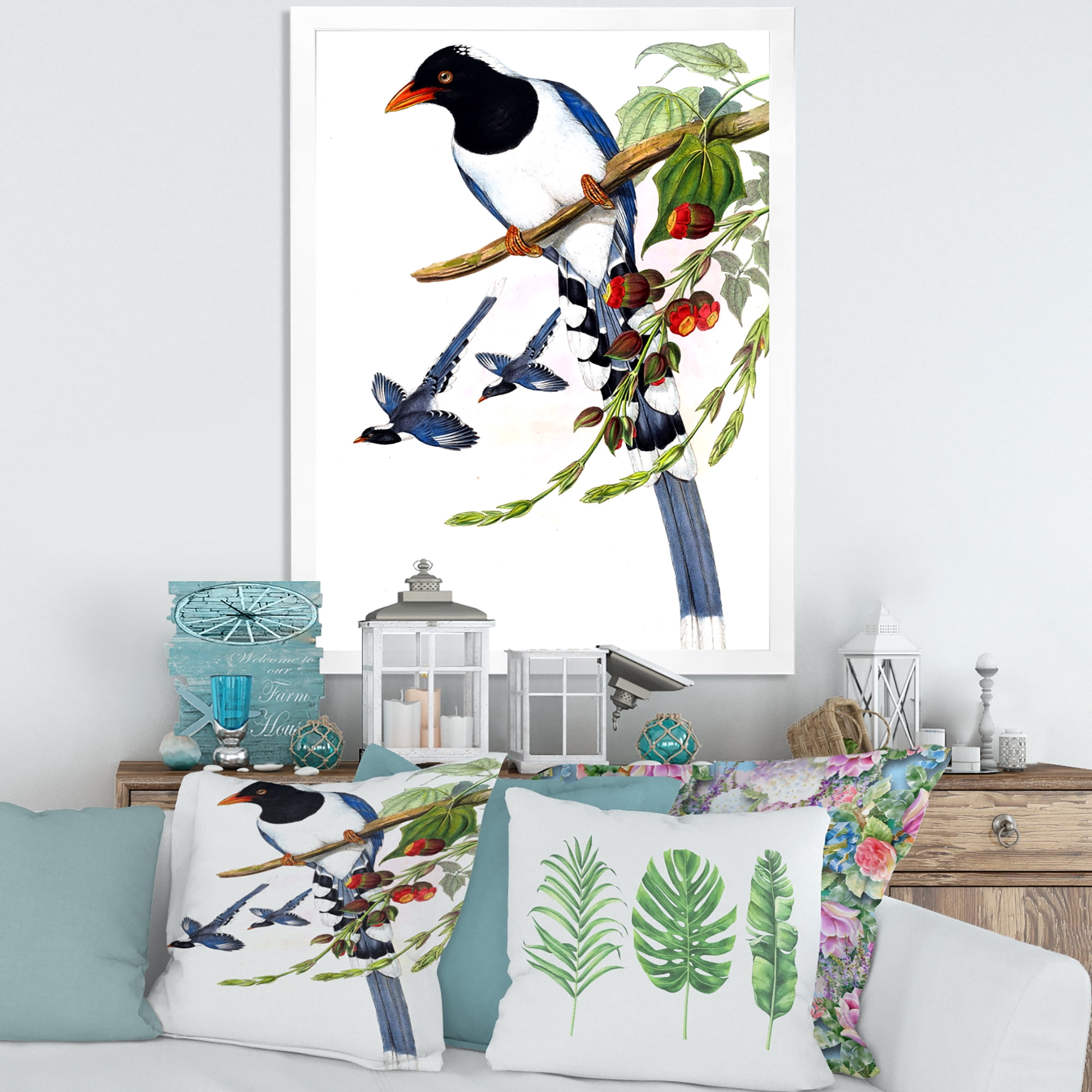 Designart 'Vintage Countryside Birds On Branch IV' Farmhouse Framed Art Print