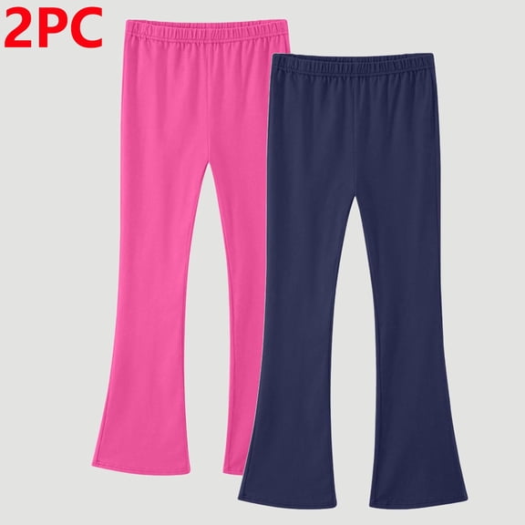 Ynynloco 2 Pack Girls 100%Cotton Flare School Uniform Leggings Kids Bell Bottom Pants | High Waist Casual Pants for Teen Girl 3-14