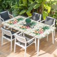 thumbnail image 2 of Pink Yellow Floral Table Cloths for 6 Foot Rectangle Tables, Green Summer Botanical Pastoral Patio Waterproof Elastic Fitted Tablecloths, Washable Rectangular Table Cover for Camping, 2 of 8