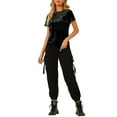 thumbnail image 1 of Camiseta de terciopelo de mujer Inspire Chic, cuello redondo, manga corta, casual, talla S, color negro, 1 of 8