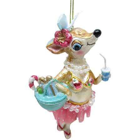 Beach Deer Female in Pink Skirt Christmas Holiday Ornament December Diamonds