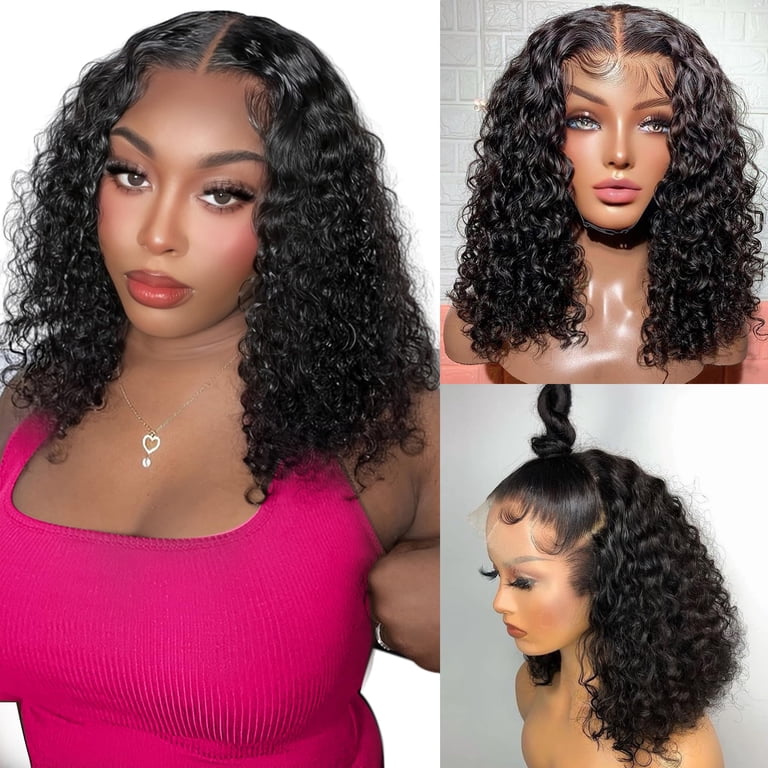 Bob Wig Human Hair 13x6 Lace Frontal Deep Curly Wave, 200  display picture 3