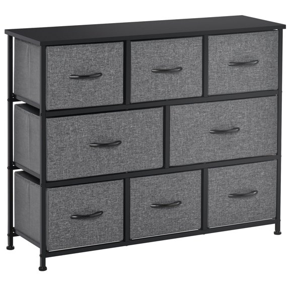 Bedroom Storage HOMCOM 8-Drawer Dresser, 3-Tier Fabric Chest of Drawers, Storage Tower Organizer Unit with Steel Frame for Bedroom, Hallway, Dark Gray,Wooden Dressers
