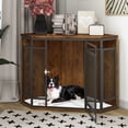 thumbnail image 1 of DEXTRUS Meuble Cage d'Angle pour Chien de 52 Pouces avec Couverture Amovible, Chenil en Bois Verrouillable pour Chien avec Maille Métallique Robuste, Table d'Appoint Multifonctionnelle pour Salon, Brun, 1 of 9