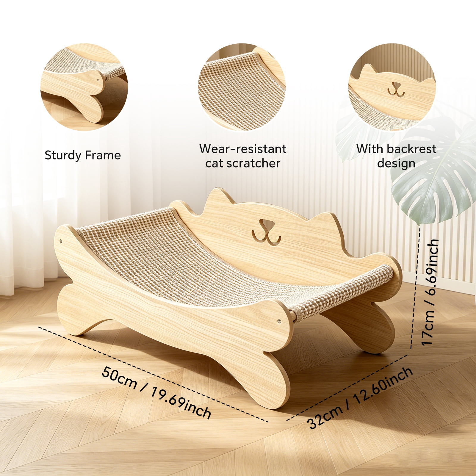 Cat Scratcher Bed, Natural Sisal Cats Lounger Scratch Pad, Furniture Protector for Indoor Kitten and Large Cats