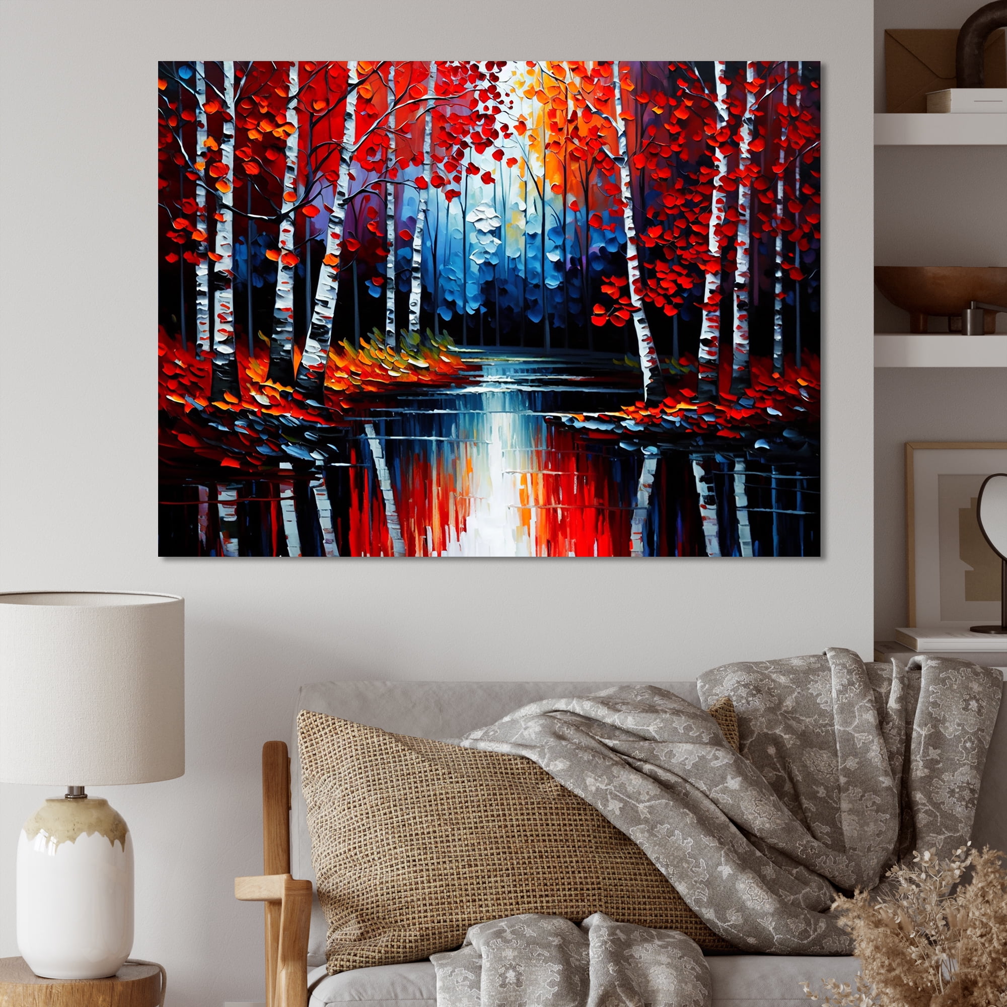 Designart Path Into The Red Forest III Canvas Wall Art