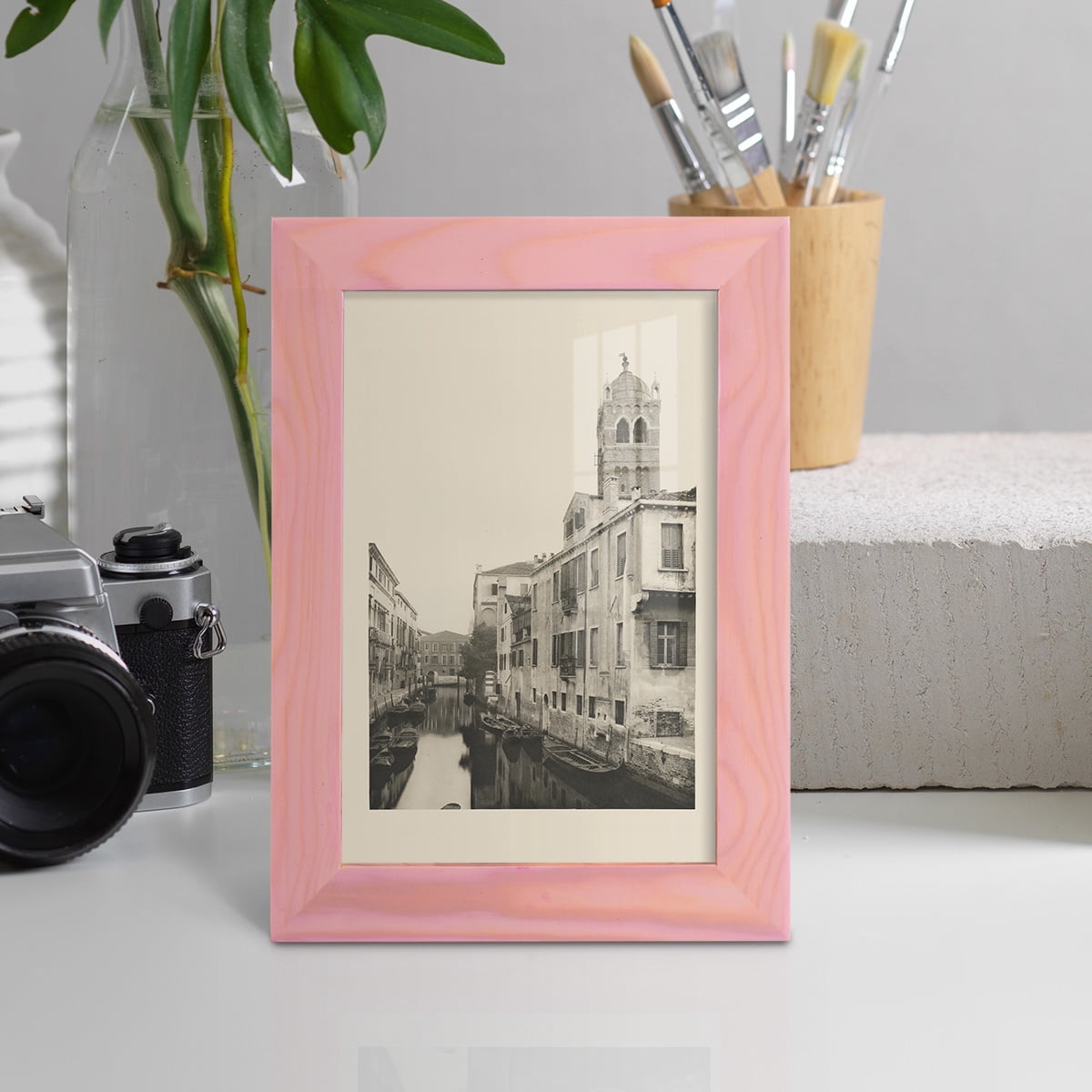 Vintage Views of Venice VII - Framed Print w/glass - Sunset Pink