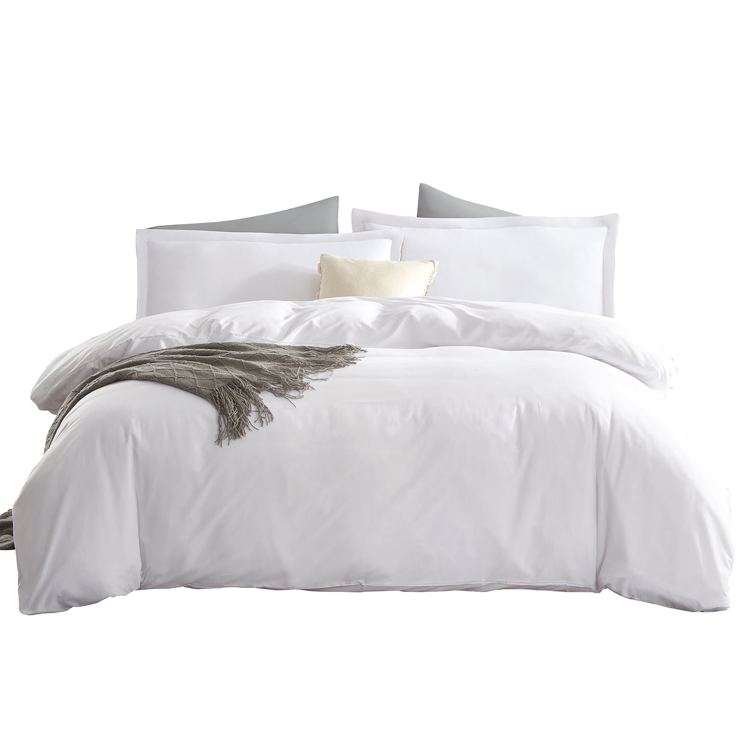 Virtu 3pc Duvet Cover Set, Luxury Microfiber Bedding Set Queen with Pillow Shams, White
