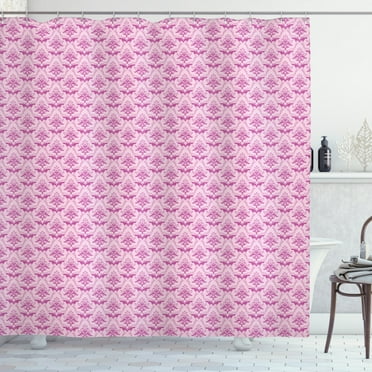 Damask Shower Curtain, Monochrome Modernized Victorian Inspired Floral Ornamented Print, Fabric Bathroom Set with Hooks, 69W X 84L Inches Extra Long, Pale Fuchsia and Pale Mauve, by Ambesonne