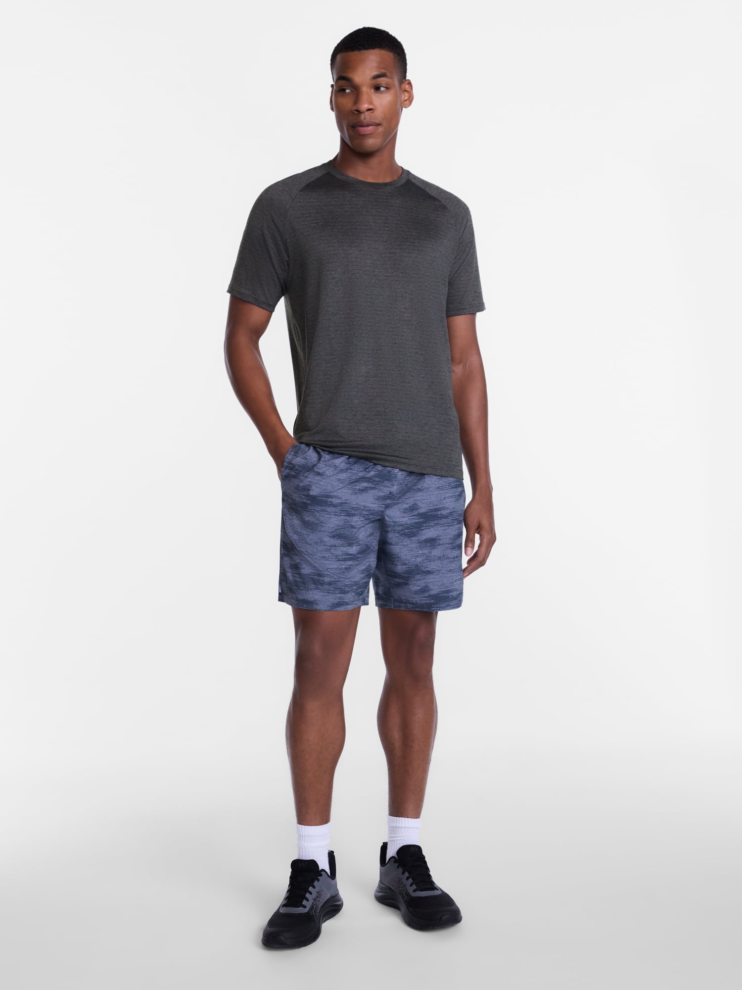 Athletic Works Men's Tonal Stripe Workout Shirt with Short Sleeves, Sizes XS-4XLT