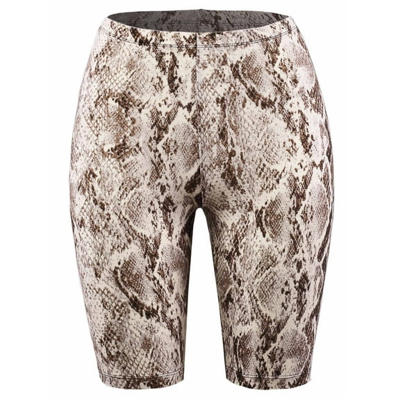 A2Y Women's Brushed Microfiber Snakeskin Printed Biker Shorts Tan Brown 1XL