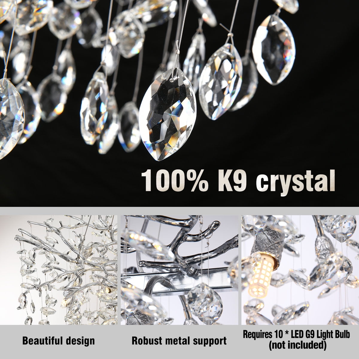 RRBEST Silver Luxury Tree Branch Chandelier,Modern Chandelier Crystal Light Fixture,Pendant Lamp for Living Rooms