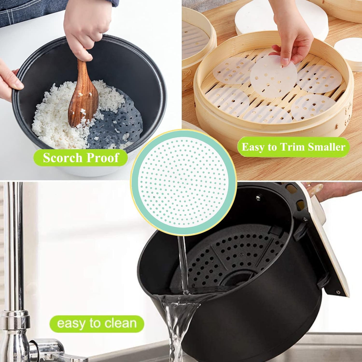 JJEAN-Multipurpose Silicone Liner for Steamer, Air Fryer, Pressure Cooker: Upgraded Reusable Air Fryer Liners, Silicone Baking Mat Steamer Liner, AirFryer Accessory Parchment Paper Replacement 13"