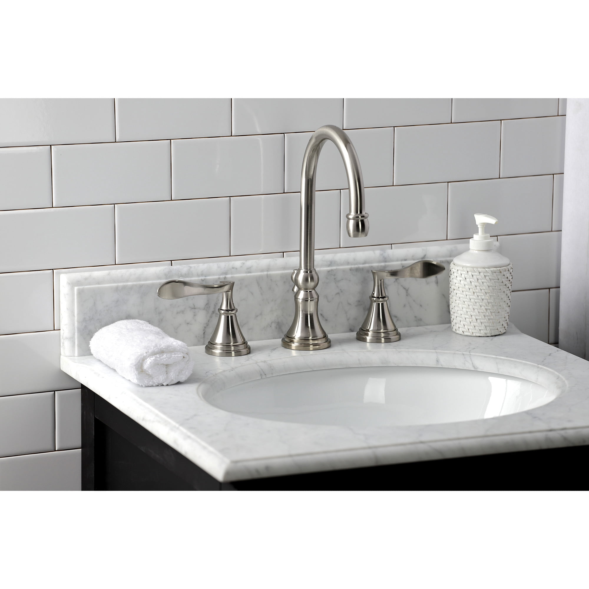 Kingston Brass KS2988CFL Century Widespread Bathroom Faucet with Brass Pop-Up, Brushed Nickel