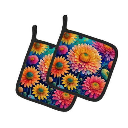 

Colorful Chrysanthemums Pair of Pot Holders 7.5 in x 7.5 in