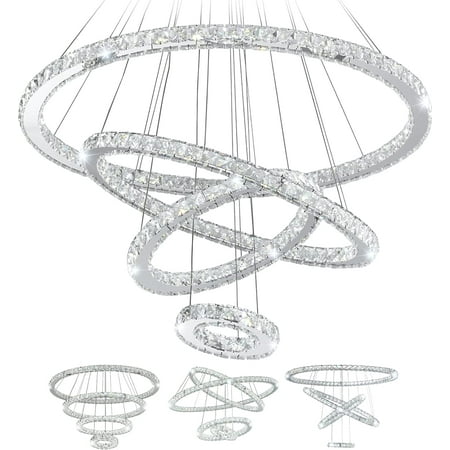 

2023Led Crystal Chandelier Modern Chandeliers Lighting and Hanging Adjustable Cool White Pendant lamp Stainless Steel Ceiling Light Fixture for Living Room Dining Room Bedroom ( 11.8&