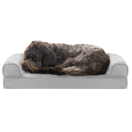 UPC: 0842229105612 | FurHaven Pet Products Quilted Cooling Gel Memory Foam Sofa-Style Pet Bed for Dogs & Cats – Silver Gray Medium