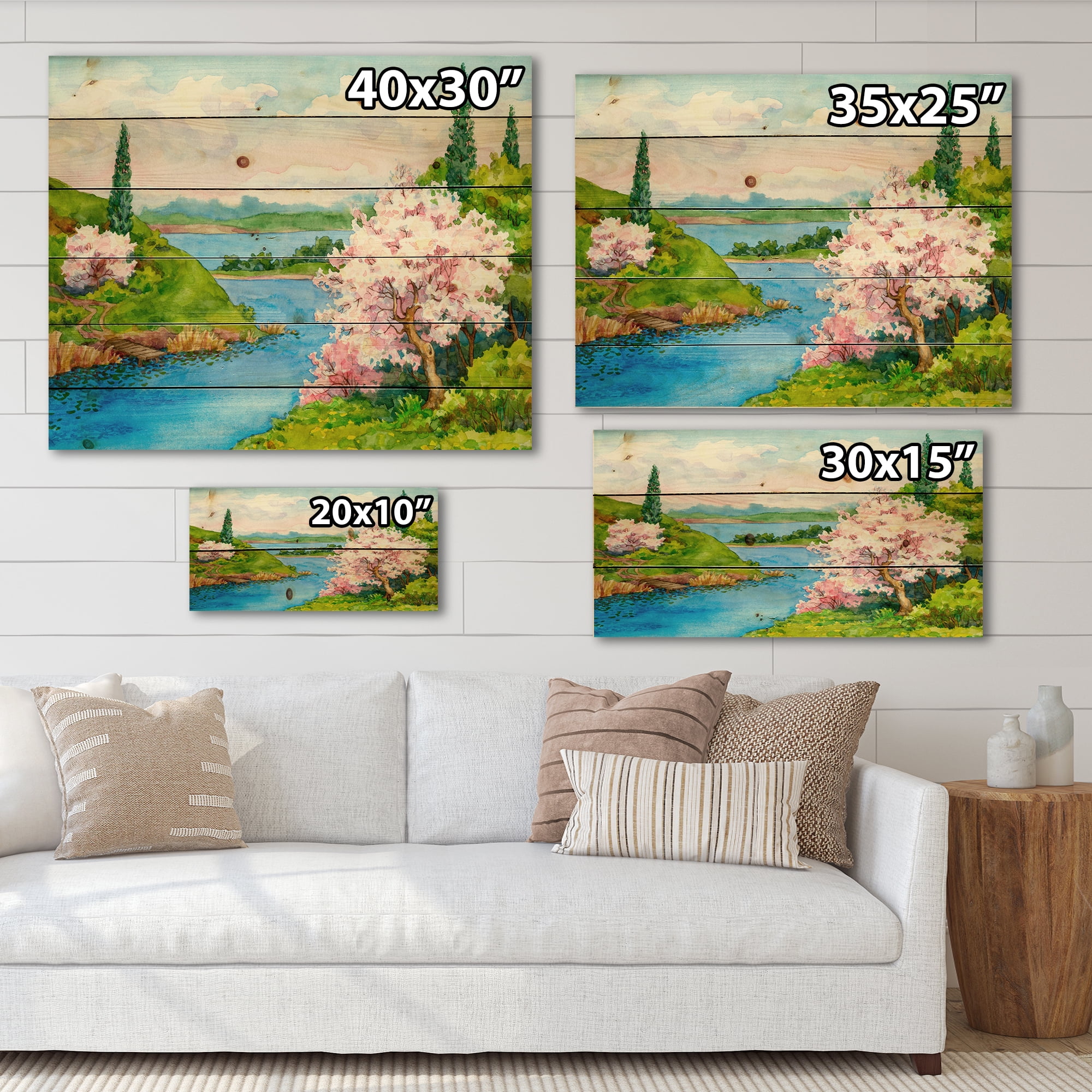 Designart 'A Bright Blue Sky Over Spring Landscape' Traditional Print on Natural Pine Wood