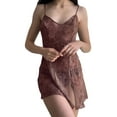 thumbnail image 2 of Women Sexy Perspective Slip Dress V-Neck Sleeveless Low-Cut Stylish Mini Backless Dress Side Split Short Skirt, 2 of 5