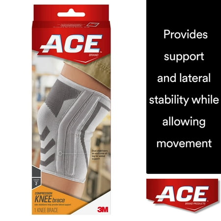 ACE Brand Compression Knee Brace with Side Stabilizers, Medium, White/Gray,