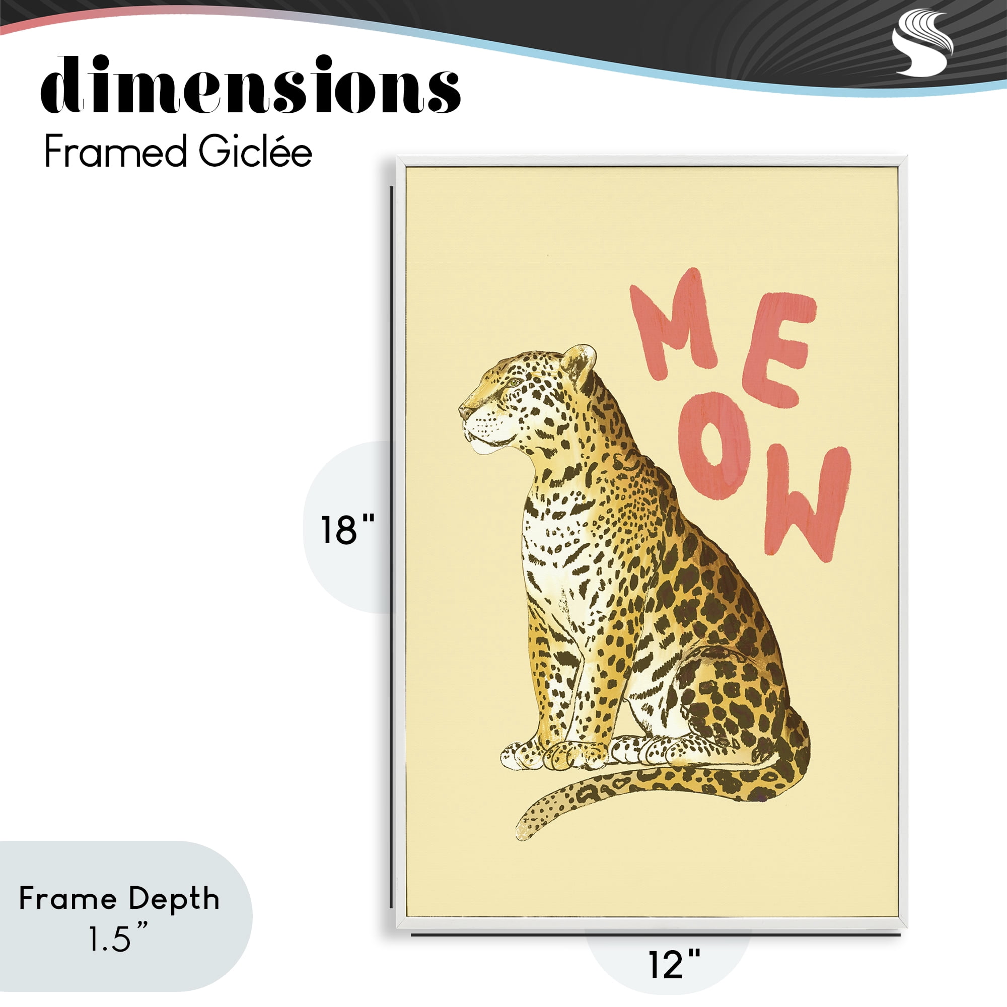 Stupell Industries Meow Leopard on Yellow White Framed Giclee Art, design by Florentina Dolci