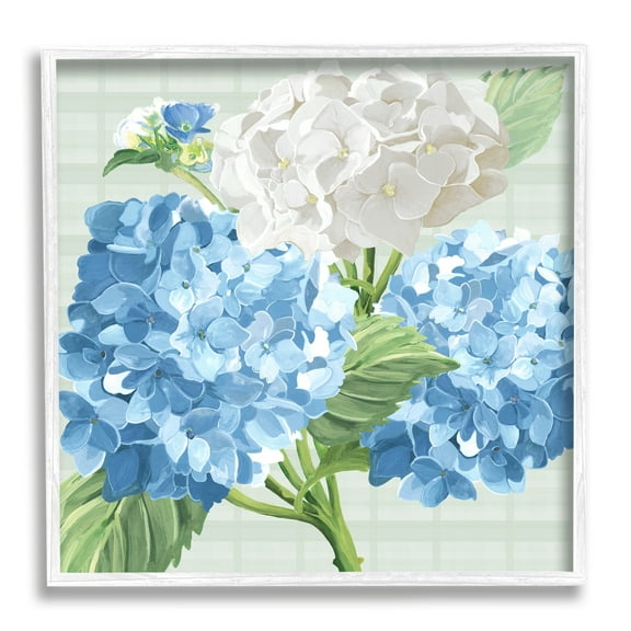 Stupell Industries Hydrangeas on Plaid Botanical & Floral Painting White Framed Art Print Wall Art, 24 x 24