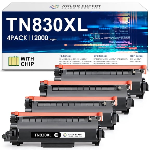 TN830XL Toner Cartridge Compatible for Brother TN830XL Toner Cartridges for Brother DCP-L2640DW HL-L2405W HL-L2460DW MFC-L2820DW printers(4-Pack)