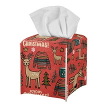 Psesaysky Waterproof Tissue Box Cover Square, Cute Christmas Reindeer PU Leather Tissue Box Holders ,Facial Paper Organizer Dispenser for Bathroom, Car, Office
