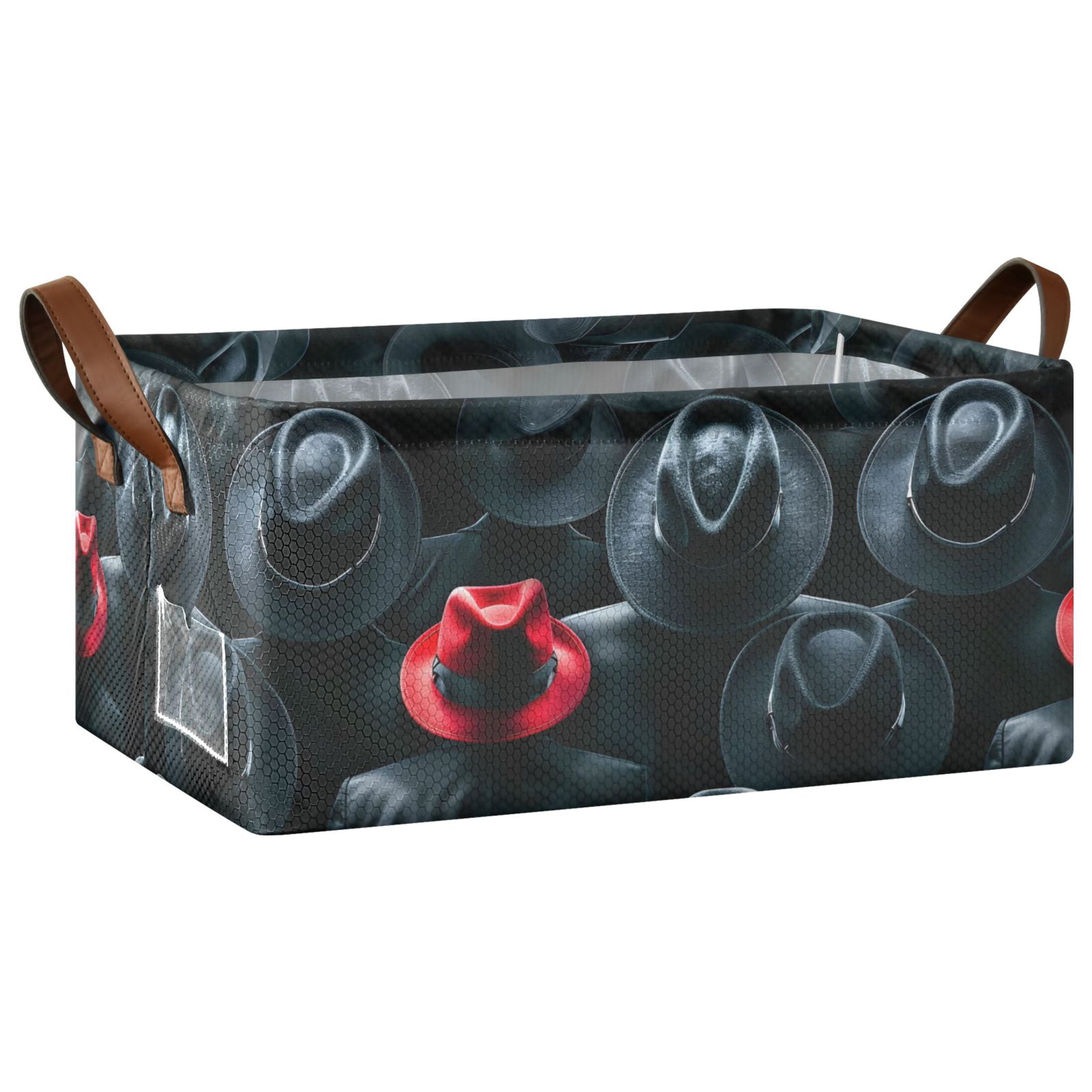 Black Red Hat 2 Pcs Collapsible Storage Bins Fabric Shelf Baskets with Handles 16.9"x11.4"x7.7" Closet Organizer
