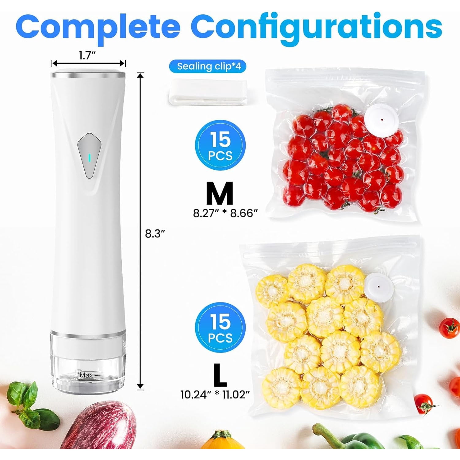 Vacuum Sealer for Food, Handheld Compact Vacuum Sealer Machine with 30 Reusable Bags, Visible Water Tank for 6X Fresh Preservation, for Sous-Vide,Food Saver Storage