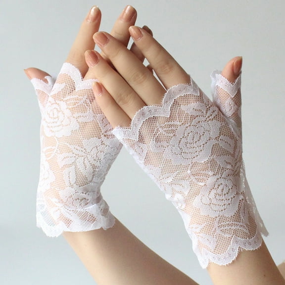 Lolmot Women Short Lace Gloves Fingerless Floral Bridal Wrist Gloves Opera Evening Wedding Tea Party Prom Cosplay 1920s Costume Accessories