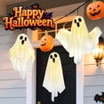 thumbnail image 3 of Qoosea 3 pack Hanging Ghosts Halloween Decor, 20 inch LED Glowing Ghost Halloween Decorations Outdoor Lights for Yard Porch Tree Garden Patio Bedroom Wall Party, Warm White, 3 of 9