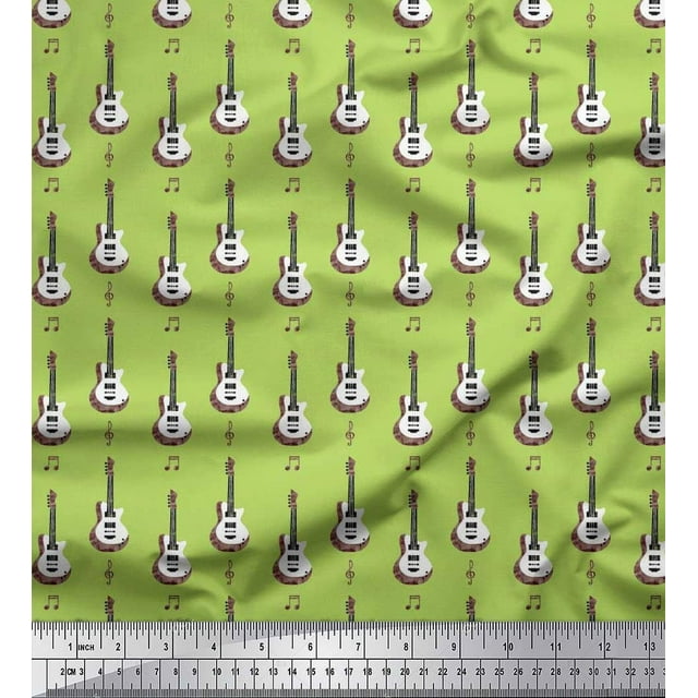 Soimoi Moss Tissu Georgette Notes & Guitare Instrument de Musique Tissu Imprimé 1 Yard 42 Pouces de Large