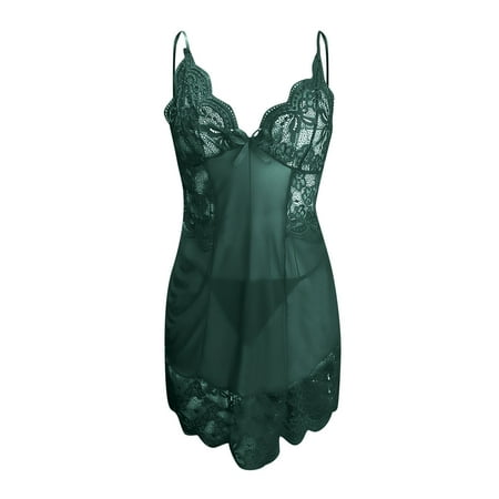 GENGING Sexy Lingerie Clearances Lingerie for Women Sexy Babydoll Spaghetti Straps Deep V Neck Floral Lace Teddy Chemise Nightie Mesh Scallop Trim Nightdress